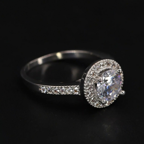 5ct Halo White CZ Pave Engagement Ring Size 7 - 2.5g vtg excellent Sterling - Picture 1 of 6